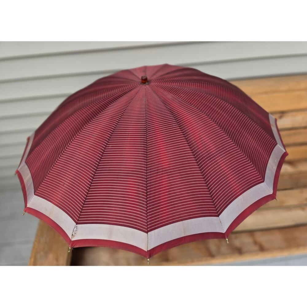Vintage L. Pa H Lancaster Umbrella Acetate 1920's to 1950's red gray stripped